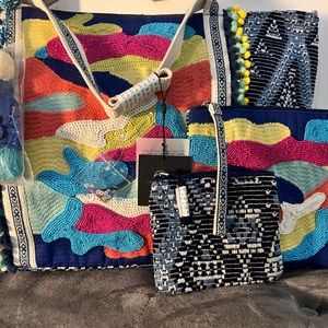 America and Beyond Embellished Tote w/ Two Pouches